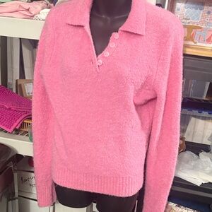 SAMSOE Alpaca Cozy Collared V-Neck Pullover Sweater - Pink